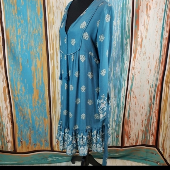 Time and Tru Teal Boho Peasant Dress Size Large - Picture 3 of 6